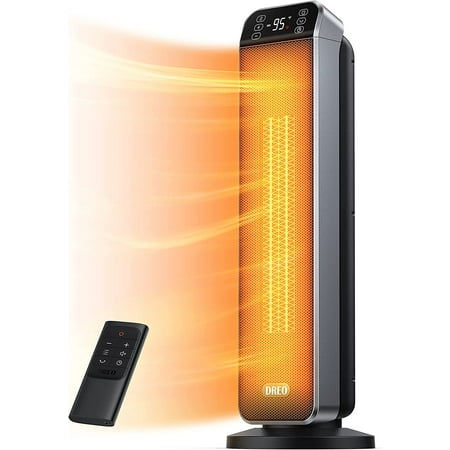 

Dreo 24 Space Heater 11ft/s Fast Quiet Heating Portable Electric Heater with Remote 3 Modes Overheating & Tip-Over Protection Oscillating Ceramic Heater for Bedroom Office and Indoor Use Black