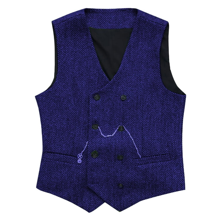 ZCFZJW Double Breasted Western Suit Vest for Men Herringbone