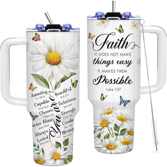 Christian Gifts for Women, Christian 40OZ Tumbler With Handle, Daisy Religious Gift For Women, Inspirational Faith Gifts for Mom on Birthday, Mothers Day 1 PCS