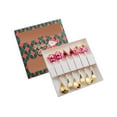 thumbnail image 1 of Cucharas y tenedores con personajes de pan de jengibre, árbol de Navidad, anciano navideño, vajilla decorativa, juego de cubiertos navideños para cafe Caja verde morada, 1 of 8