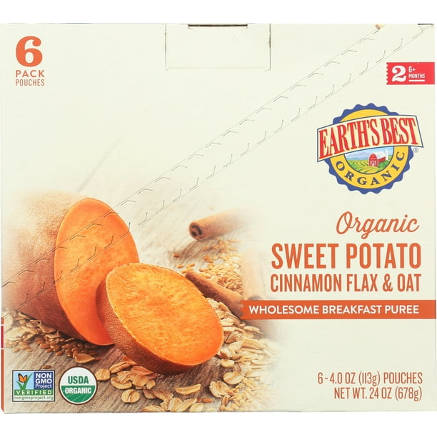 (6 Pack) Earth's Best Organic Stage 2 Baby Food, Sweet Potato Cinnamon