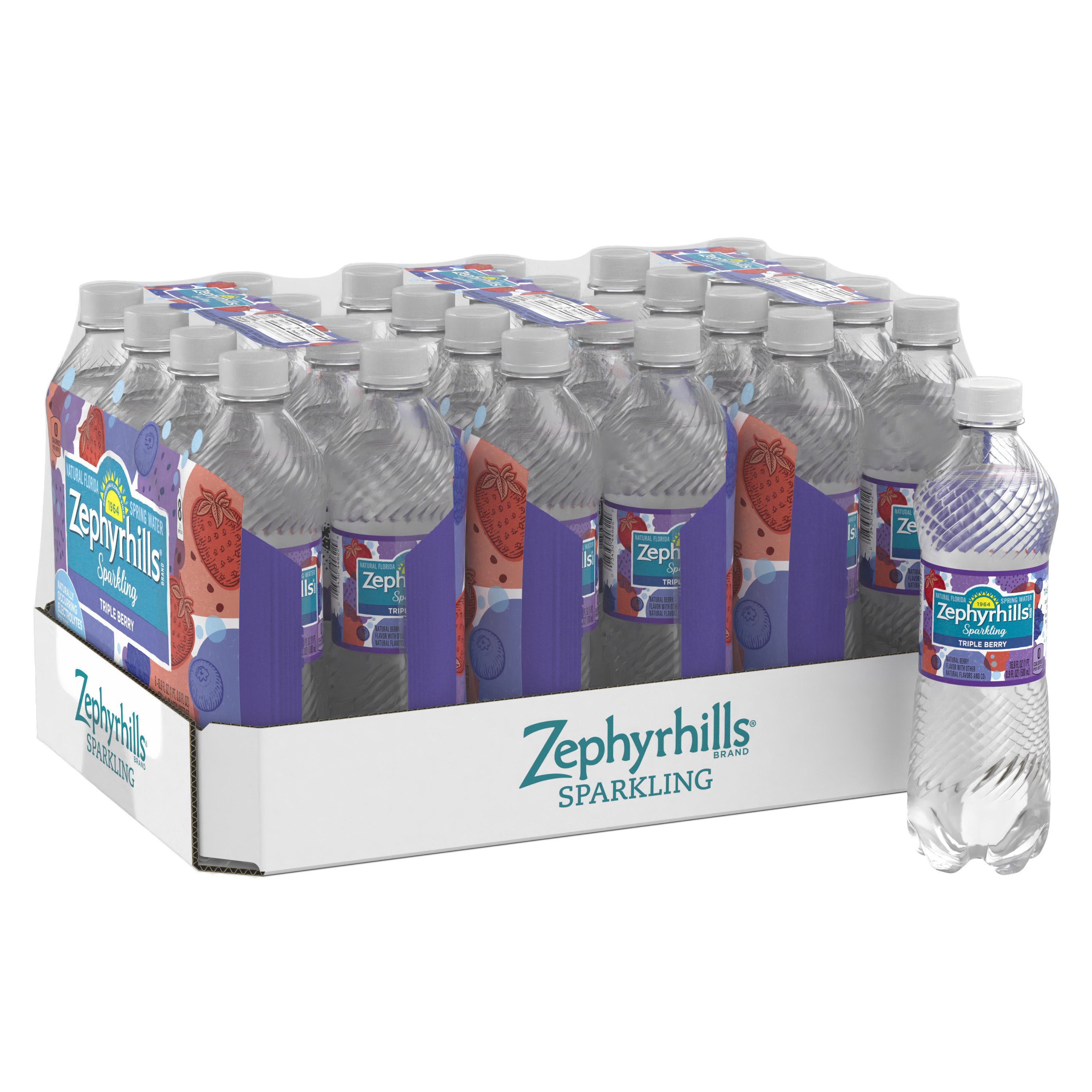 Zephyrhills Sparkling Water, Triple Berry, 16.9 oz. Bottles (24 Count