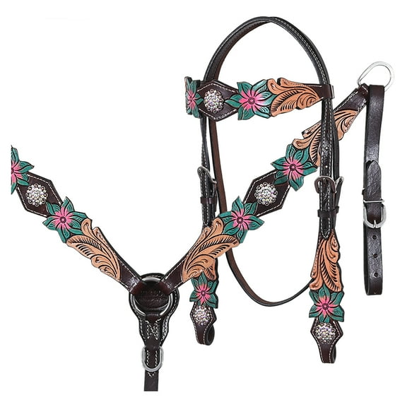 HILASON Western Horse Headstall Breast Collar Set American Leather Floral