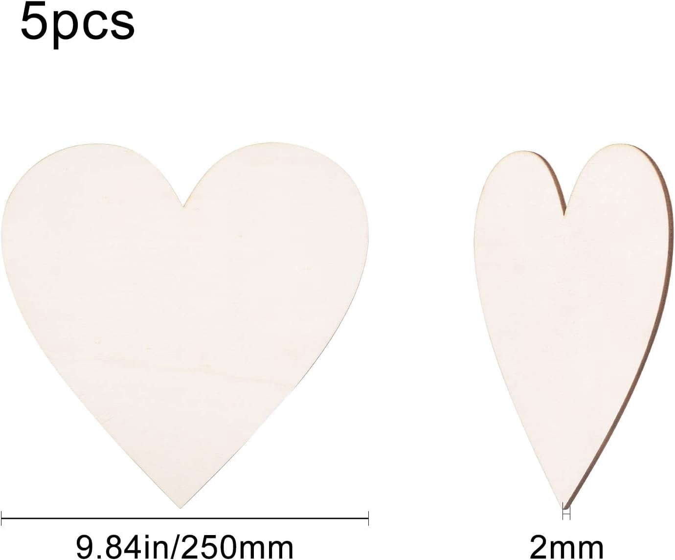 ABCISI Unfinished Wooden Hearts for Crafts, 5PCS 10 Inch Blank Unfinished Wood Craft Kit, Heart Slices Embellishments Ornaments for Christmas, Wedding, Valentine, DIY Supplies