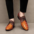 thumbnail image 3 of Men's Lace‑Up Oxford Dress Shoes, Crocodile Embossed Glossy Upper Footwear with Block Low Heel Outsole for Formal Events and Dress‑Up Occasions, 3 of 9