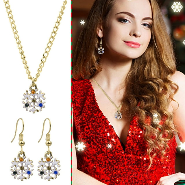 1PCS Christmas Creative Necklace Personality Necklace Earrings Set Girls Wear Xuehua Style A Variety Of Effects Fashion Jewelry For D
