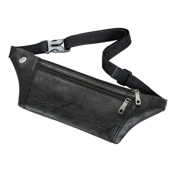 Mini Fanny Pack for Women Men Trendy Leather Small Crossbody Shoulder Chest Bag Slim 2 Zipper Phone Purse