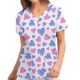 thumbnail image 1 of Blusa de manga corta con cuello en V para mujer, uniforme con bolsillos estampados para el Día de San Valentín Pompotops hkajfhjk459732, 1 of 3
