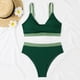 thumbnail image 4 of Conjunto de Bikini de Cintura Alta para las Mujeres Bloque de Color Cruzando Suspensiones, Traje de Baño de Moda sin Espalda Sexy, 4 of 8