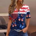 thumbnail image 2 of Women's 250th Anniversary Usa Shirt Independence Day Patriotic Star Stripe Print V-Neck Button Short Sleeve Top, 2 of 7