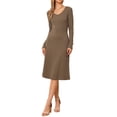 thumbnail image 1 of Vestido de punto acanalado INSPIRE CHIC para mujer, vestido de suéter midi de manga larga y cuello redondo, tamaño S, color marrón, 1 of 6