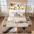 thumbnail image 5 of Mabor Farmhouse Queen Bed Frame with Bookcase Headboard & 6 Drawers, Rustic Wooden Bed Frame Queen Size with Charging Station and LED Lights, Bed with Metal Slats Support,No Box Spring Needed,White, 5 of 6