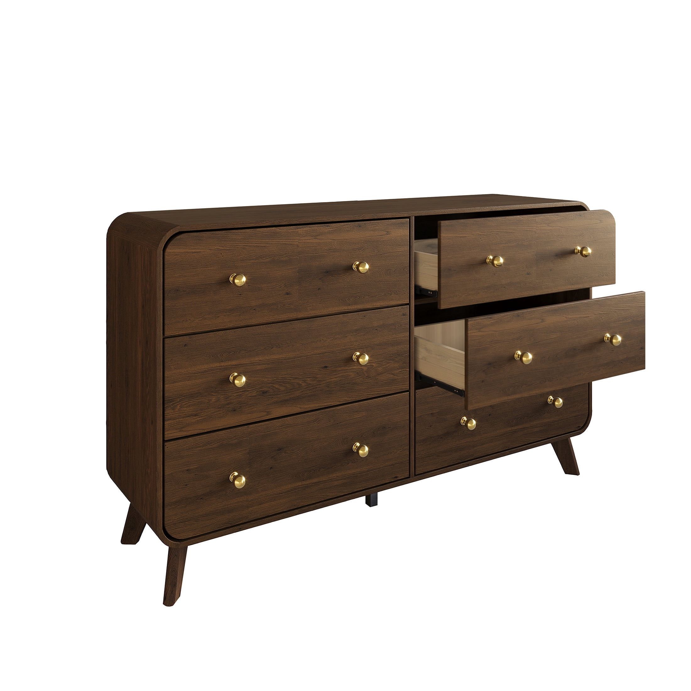 Castle Place Mid-Century 6 Drawer Wooden Dresser, Brown