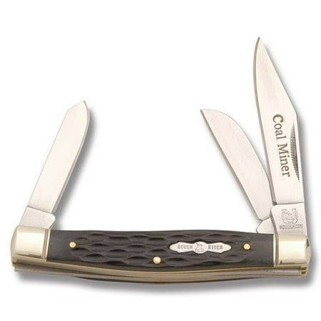 Rough Rider Knives 759 Coal Miner Stockman Pocket Knife with Black Jigged Bone Handles Multi-Colored