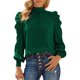 thumbnail image 2 of Blusa de color puro, blusa de manga larga abullonada para mujer, blusa de cuello alto, alta capacidad, 2 of 6