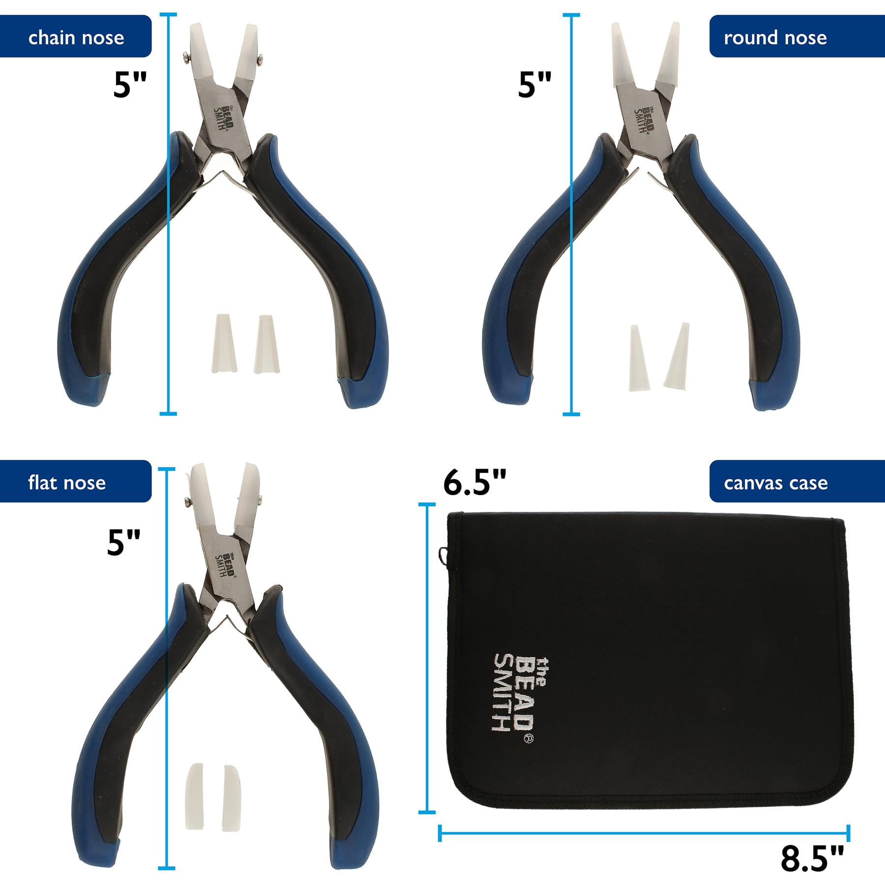 The Beadsmith Nylon Jaw Plier Set – Round, Chain & Flat Nose – Ergonomic Handle, Double Leaf Springs, Replacement Heads & Carry Case – Jewelry Making Tool for Creating Bracelets, Earrings & Necklaces