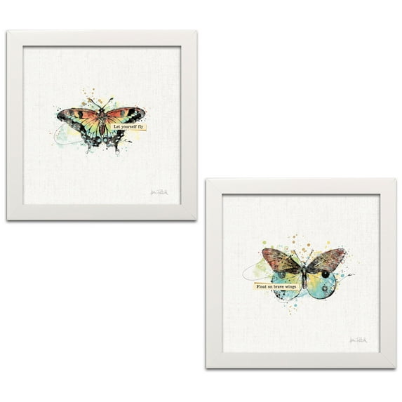 Gango Home Decor Contemporary Thoughtful Butterflies III & Thoughtful Butterflies IV by Katie Pertiet (Ready to Hang); Two 12x12in White Framed Prints