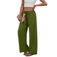 thumbnail image 5 of Linen Pants for Women High Waisted Drawstring Wide Leg Pants Summer Flowy Cotton Linen Pant Boho Beach Vacation Clothes 2026 Army Green L, 5 of 6
