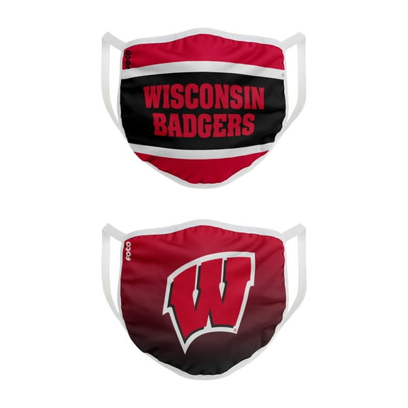 2 Pack Wisconsin Badgers Officially Licensed NCAA Washable Resuable Face Mask Cover By FOCO