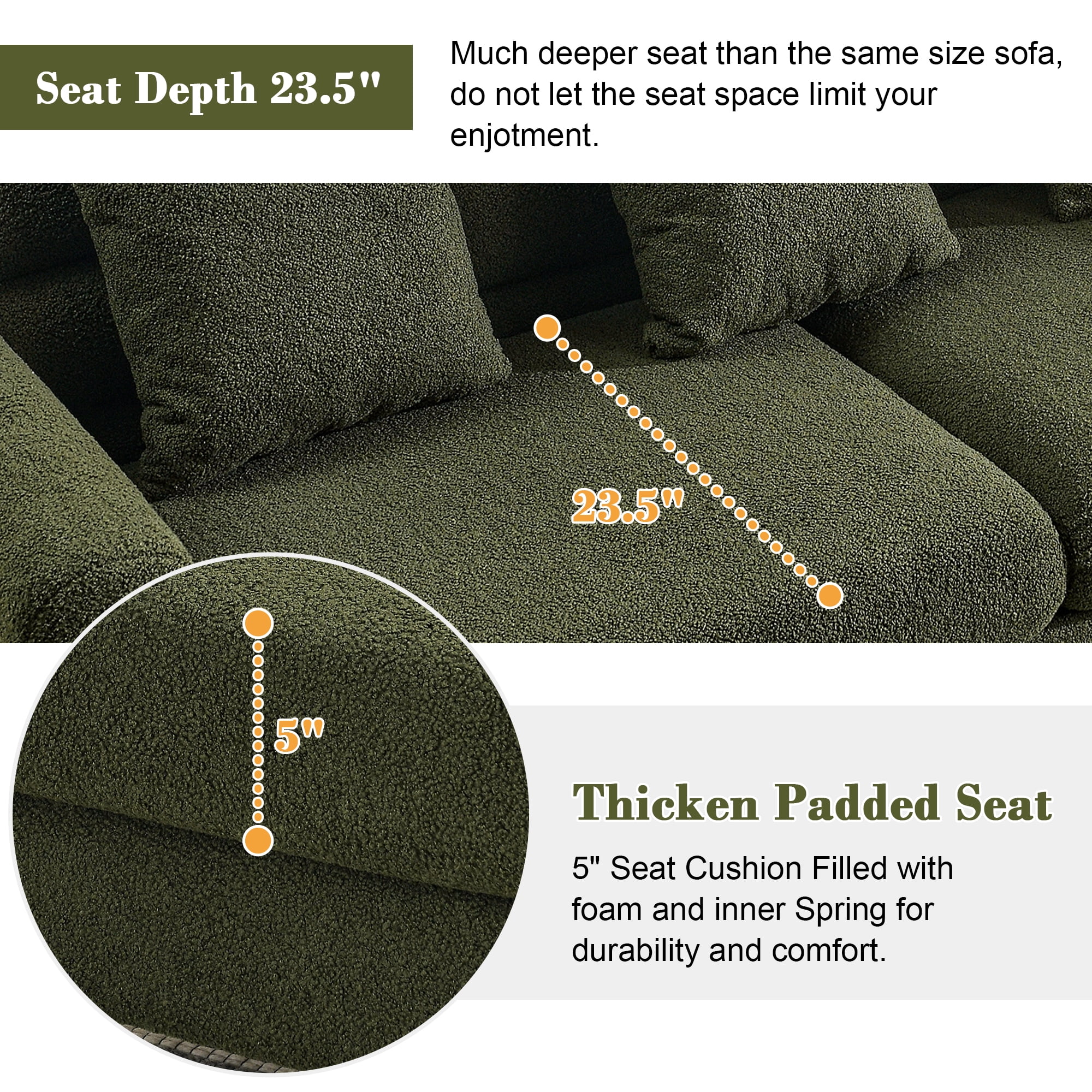 81"L Couches and Sofas, Atumon 3-Seat Sofa Couch, Mid-Century Upholstered Sofa Furniture with 4 Metal Legs and 3 Pillows, Modern Sofa for Living Room Bedroom Apartment, 81"L x 32"W x 28"H, Green