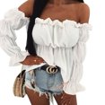 thumbnail image 2 of Seyurigaoka Women Long Sleeve Tops, Off Shoulder Blouse, Flare Bell Sleeve Shirt, 2 of 5