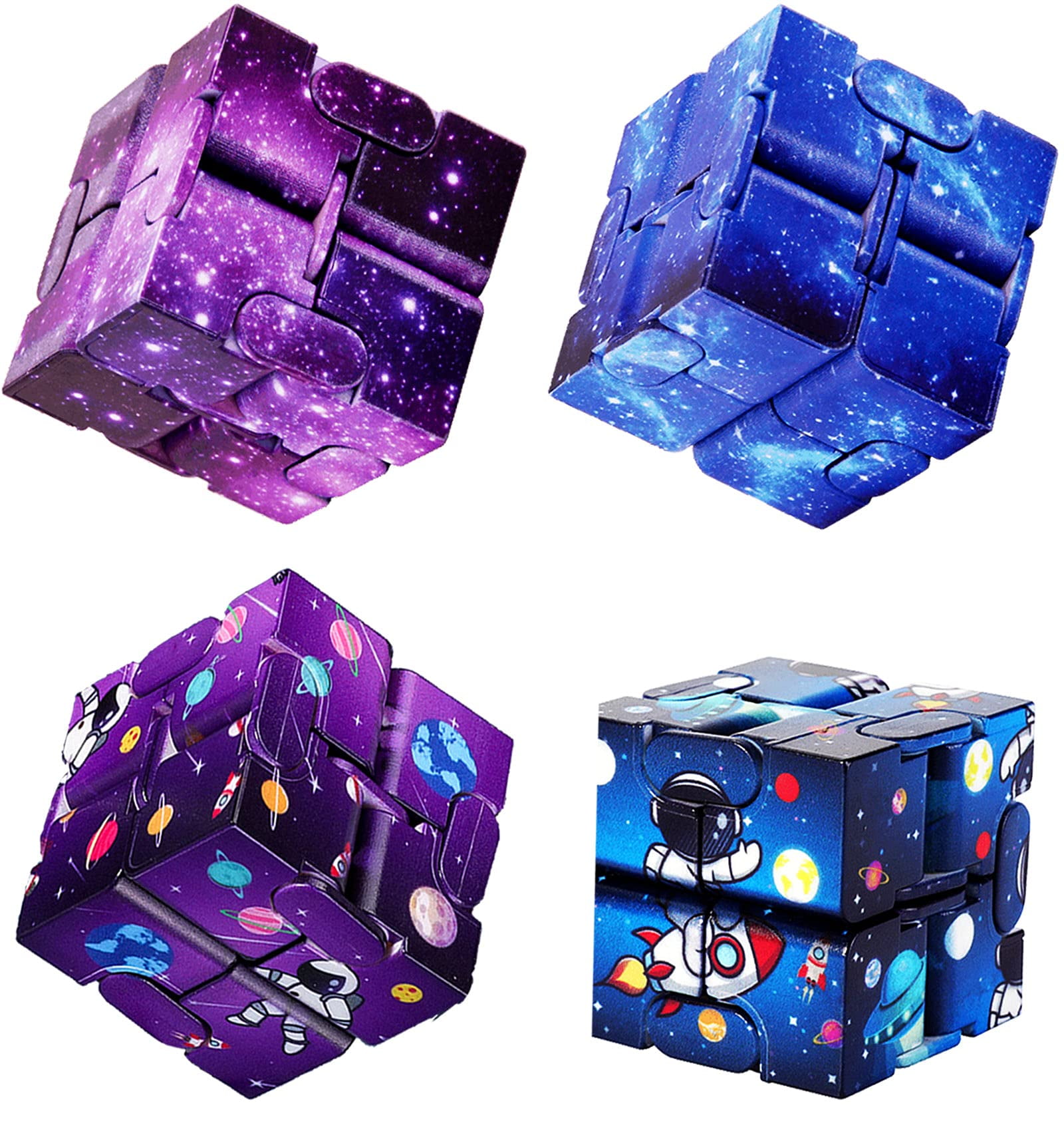 Antzzon 4 Pack Infinity Cubes Galaxy And Astronaut Fidget Cube Toy Relaxing Hand Held Fidget Toys Stress Anxiety Relief Walmart Com
