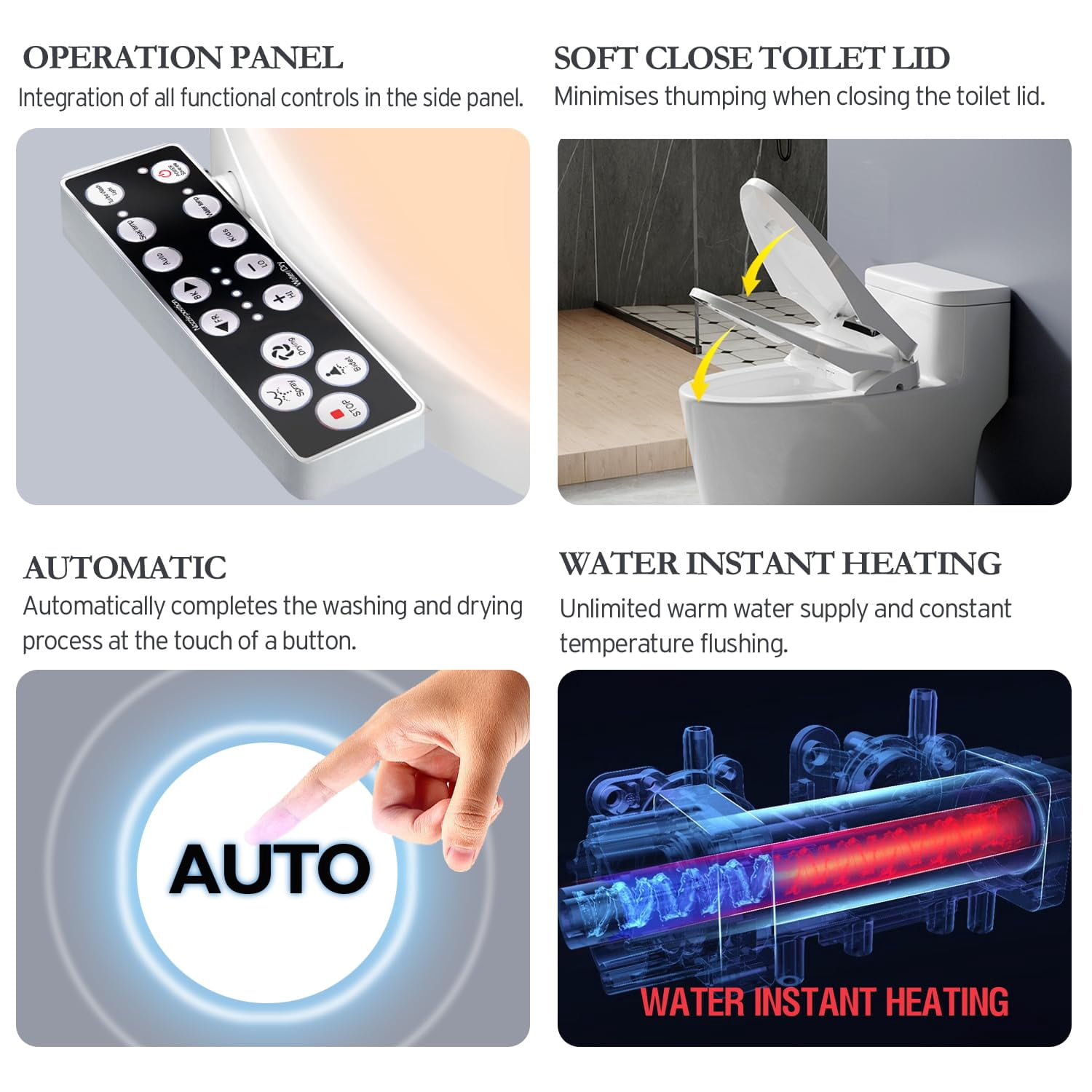 XCQQ Electric Heated Bidet Toilet Seat with Warm Water Wash and Dryer, Elongated