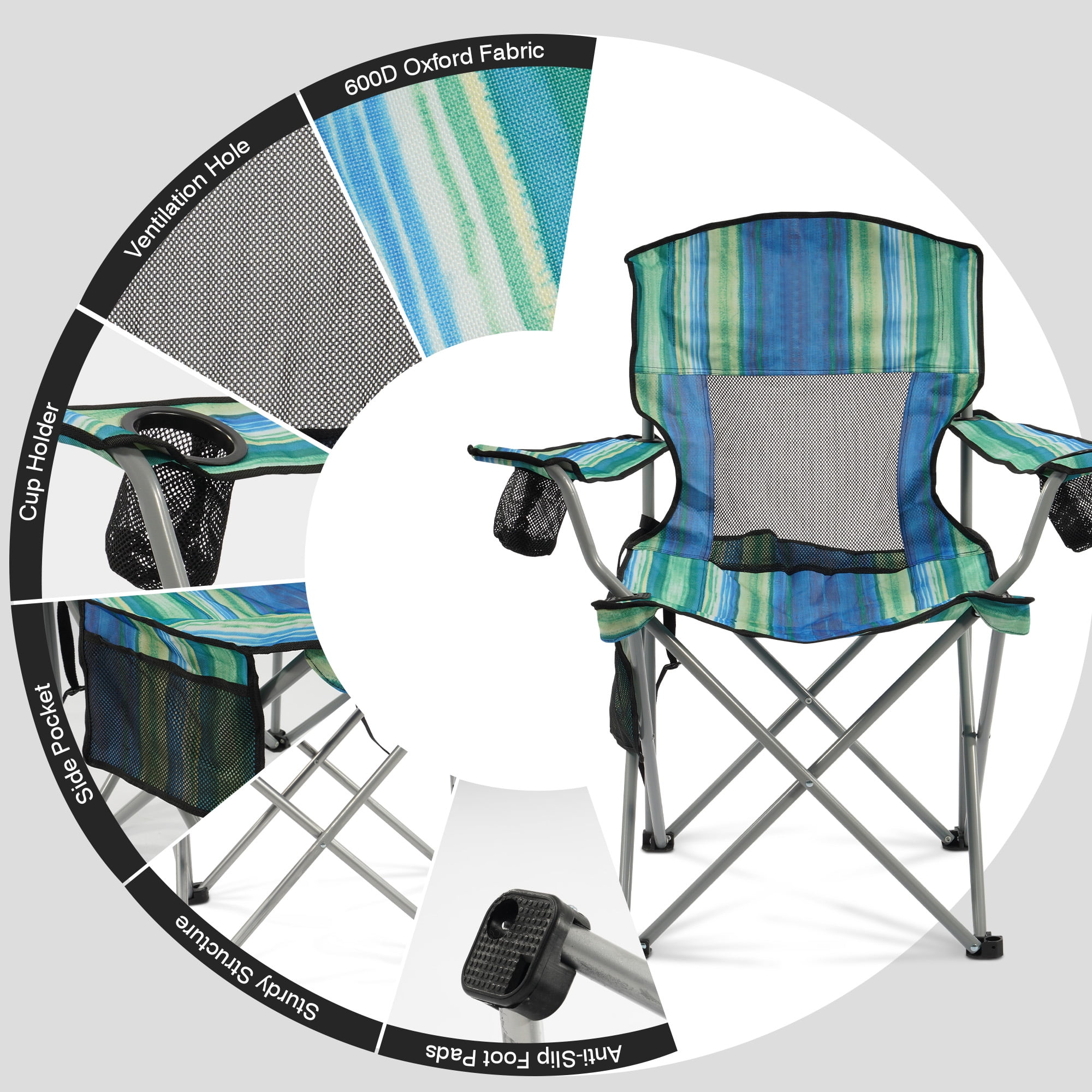 BalanceFrom Folding Camp Chair，Portable Outdoor Chair，with Cup Holder & Carrying Bag，for Camping, Beach, Fishing, and Sports Events