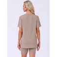 thumbnail image 4 of DARING DIVA Women's Pajama Set Split Jersey Knit Tops with Fitted Shorts L Brown, 4 of 7
