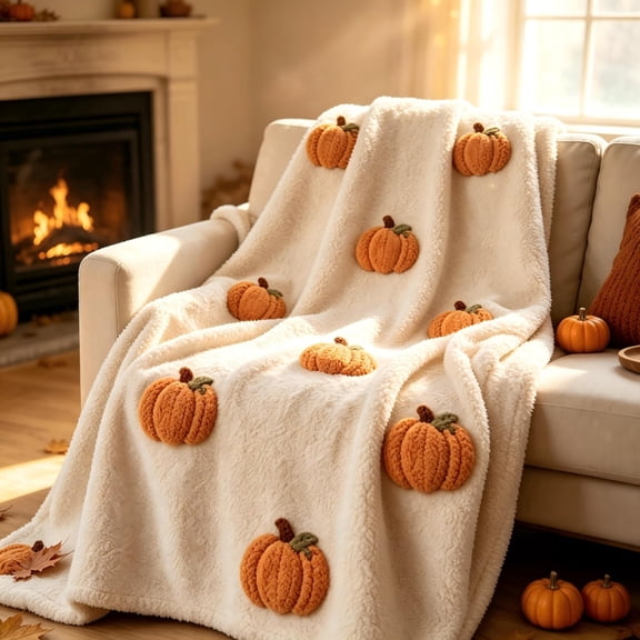Clearance!! Halloween Flannel Throw Blanket 39.4x27.6 Inch, Pumpkin Pattern Soft Warm Autumn Flannel Blanket Thanksgiving Cozy Gifts Home Decor for Couch Chair Sofa Bed