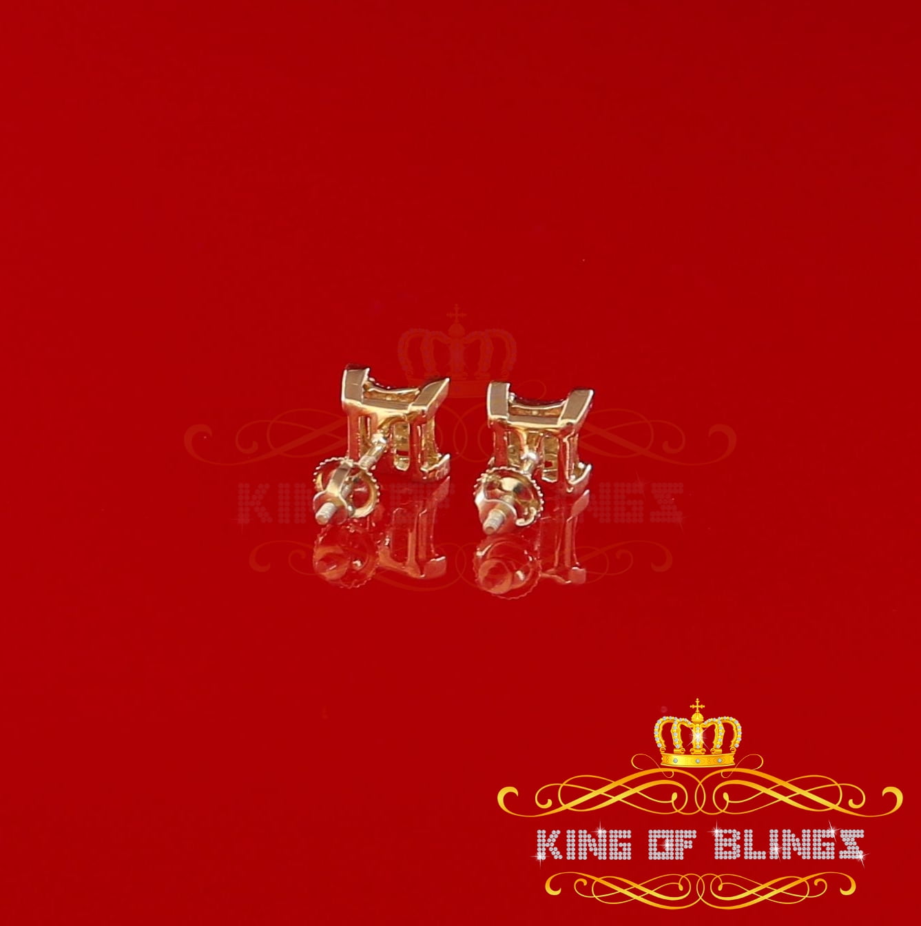 King of Bling's 0.10ct Diamond Stud Earrings For Women Yellow 925 Sterling Silver Stud For Men