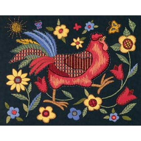 Black Crewel Embroidery Kit - Dimensions 1543 Rooster On Black Crewel Kit-11''X14'' Stitched In Wool & Thread