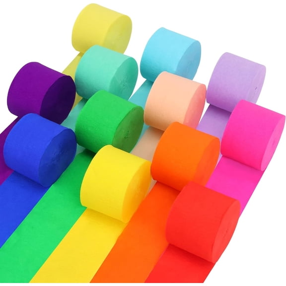 12 Rolls Crepe Paper Streamers, 12 Colors Streamers Party Supplies for Birthday Party Baby Shower Rainbow DIY Christmas Halloween Wedding Ceremony Various Large Festivals Decoration