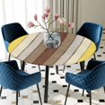 thumbnail image 5 of Elastic Fitted Round Tablecloth, Yellow Brown Waterproof Stretch Table Cover for 45"-54" Tables, Farmhouse Wood Grain Vintage Striped Washable Outdoor Tablecloths for Patio, Picnic, Camping, 5 of 9