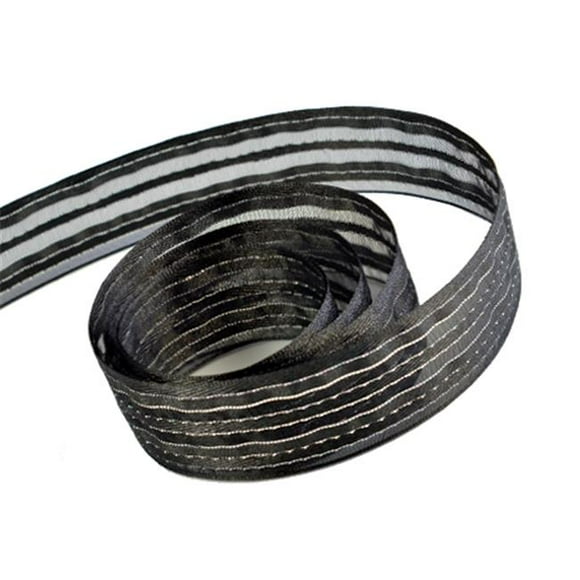 Papillon Ribbon & Bow R097070-25-0030-SILV 1 Po 100 Yards Chic Rayé Chiffon Transparent Ribbon - Noir et Argent