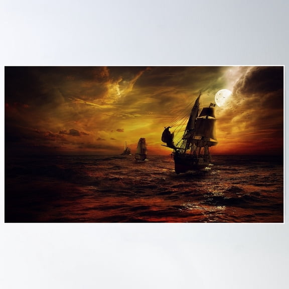 Ships At Sea Poster Wall Art, Modern Wall Decor For Living Room Bedroom, 8x12 UNFRAMED