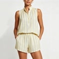 thumbnail image 5 of Pretxorve Women 2 Piece Outfits Print Striped Stand Collar Half Button Sleeveless Top Elastic Shorts Set, 5 of 5