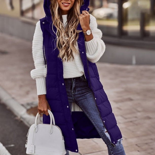 Abrigo de algodón informal de nueva moda europea y americana, chaleco ajustado con capucha de color sólido, cárdigan elegante sin mangas, abrigo de longitud media para mujer