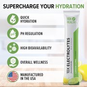 10X Health Electrolytes Powder Drink Mix Lemon Lime – Sugar-Free, Non-GMO Hydration Packets with Potassium, Magnesium & Sea Salt – 30 Stickpacks
