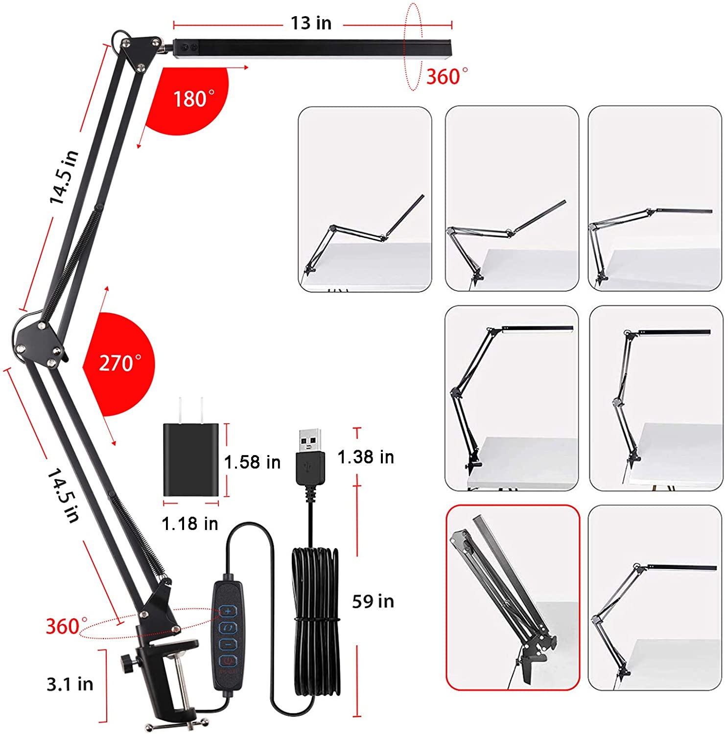 Rirool LED Desk Lamp with Clamp, Black photo 6