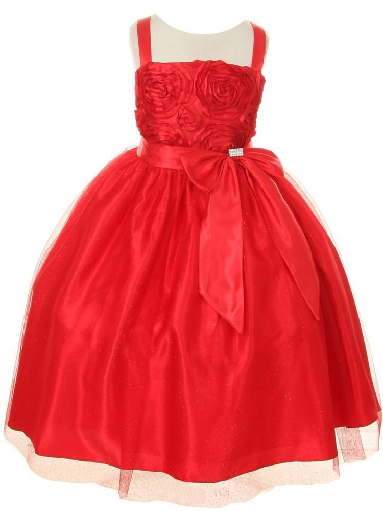 KiKi Kids USA - Girls Red Ribbon Roses Embroidered Taffeta Flower Girl ...