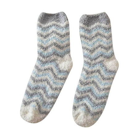 

Women Autumn Winter Striped Polka Dot Coral Fleece Warm Thick Home Socks Stockings Calcetines Meias