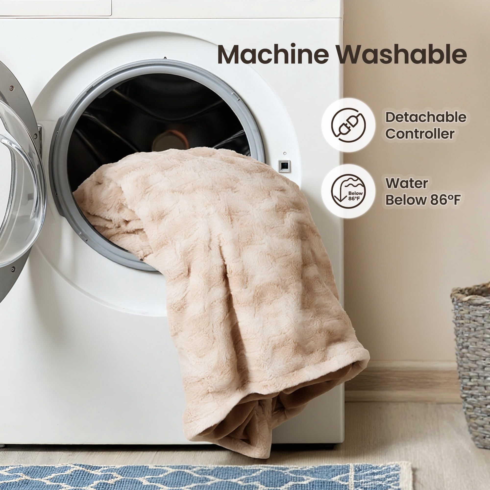 MARNUR Heated Blanket Electric Throw Extra Large Size 50"x72", Soft Faux Fur Heated Throw with 10 Heating Levels 4 Hours Timer Machine Washable, Khaki