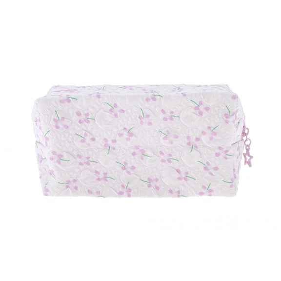 Unique Bargains 1 Pc Women Floral Pillow Shape Makeup Bag for Travel Vacation Purple Polyester