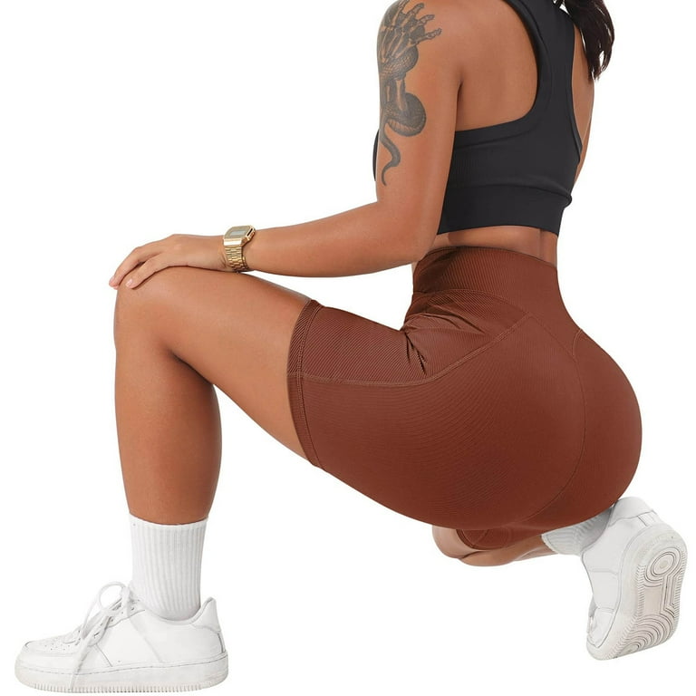 MRULIC yoga shorts for women Women's High Waist Peach Hip Fitness