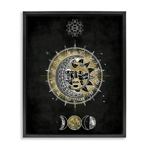 Stupell Industries Lunar & Solar Fractal Astrology & Stars Painting Black Floater Framed Canvas Art Print Wall Art, 17 x 21