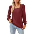 thumbnail image 2 of Caoirhny Women's Spring Loose Tops Solid Color Jacquard Long Sleeve Square-Neck Casual Elegant Blouse, 2 of 7