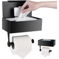 thumbnail image 1 of Portarrollos de papel higiénico con estante y almacenamiento: mantenga sus toallitas ocultas fuera de la vista - Soporte de pared de acero inoxidable - Negro JM, 1 of 5