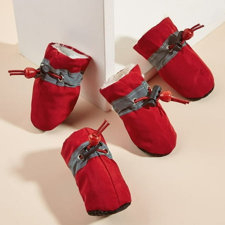 Dog Shoes with Reflective Strips and Non-Slip Sole  Dog Boots & Paw Protectors Winter Warm Dog Snow Boots for Small Medium Size Dogs 4PCS (Red Snow Boots  4)