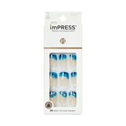 KISS imPRESS Long-Lasting Short Square Gel Press-On Nails, Glossy Blue & White, 30 Pieces